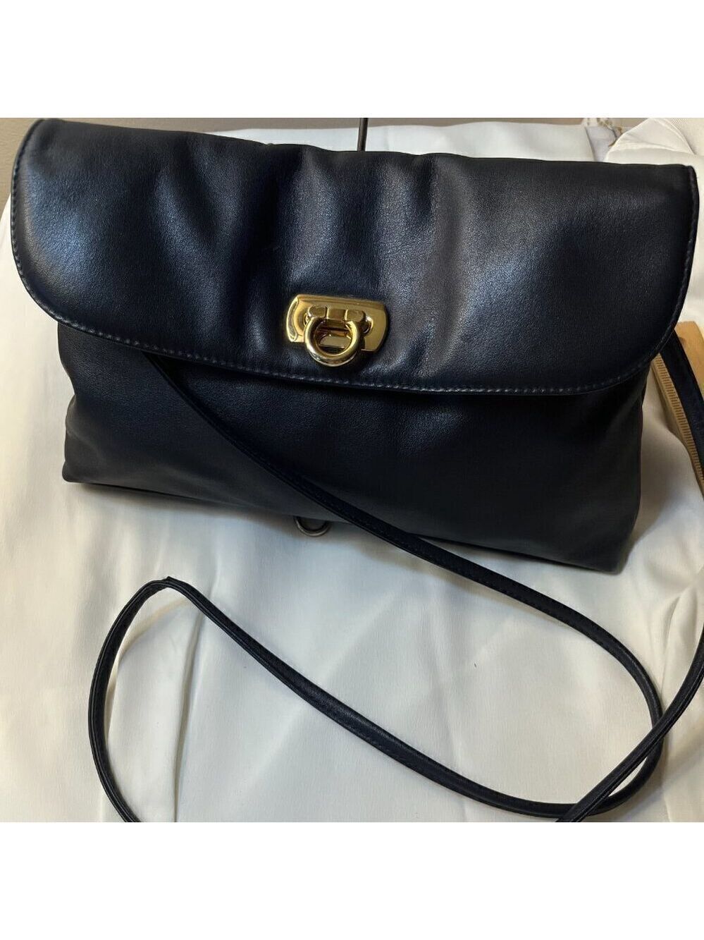 Bechamel Clutch.& Shoulder & Crossbody Black Leather gold tone hardware